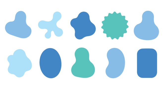 Abstract organic blob shapes set. Fluid wavy round forms and soft liquid doodle elements. Modern oval background vector illustration. Set of soft rounded organic shapes and wavy liquid blobs forming 
