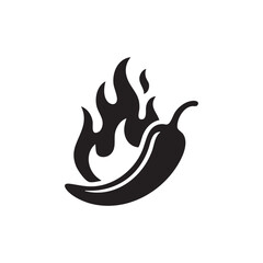 Spicy Chili Pepper Icon with Flame Symbol Representing Hot and Spicy Food Concept
