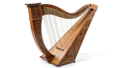 Obraz premium Large wooden harp with long handle With shadow. AI GENERATED.