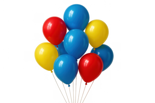 Colorful balloons bunch floating, celebrating events like birthdays, parties, and festive occasions, transparent background