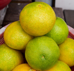 Close up of Korean tangerines or Gyul sold in Jeju Island.
