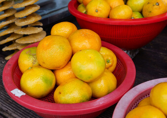 Korean tangerines or Gyul sold in Jeju Island.