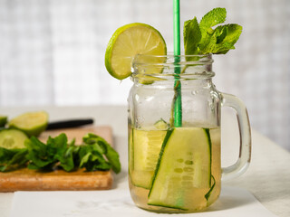 Healthy cucumber mint and lime refreshing detox drink 