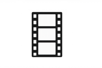 Film strip icon showing individual frames for cinema, movie, media, and entertainment concepts with a transparent background
