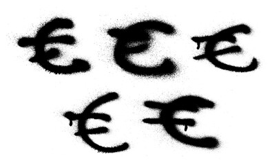 Euro Currency Grunge Spray Paint Stroke Vector Set