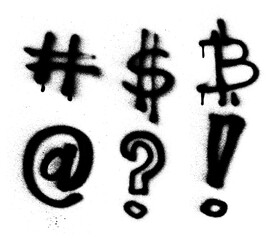 Hashtag Exclamation Point Question Mark Grunge Spray Paint Stroke Vector Set