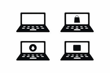 set of Laptop with sale notification icon  silhouette vector illustration, isolated on white background