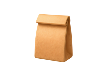 A highly detailed, three-dimensional digital rendering of a brown paper lunch bag stands upright against an isolated, transparent background.