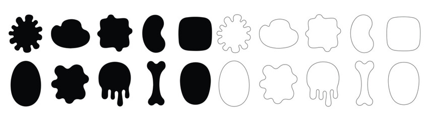 Set of fluid organic shapes and blobs with wavy curves creating a soft oval pattern background for abstract designs