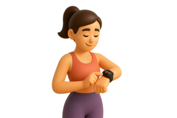 A 3D rendered, stylized illustration of a female character with light brown skin, wearing athletic attire, shown from the chest up against a transparent background.