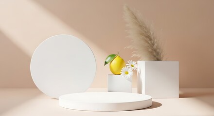 Minimalist Display with Lemon and Daisies