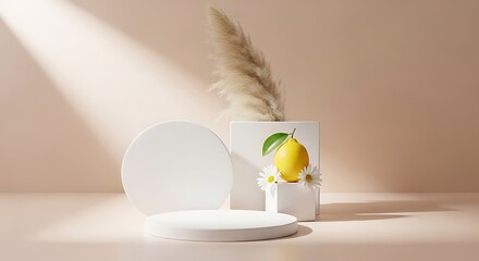 Minimalist Display with Lemon, Daisies, and Pampas Grass