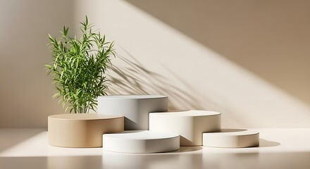 Minimalist Pedestal Display with Bamboo and Shadow Play