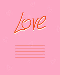 Romantic postcard with word love with pink colour for lovely person