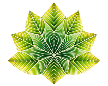 Geometric green leaf pattern isolated on transparent background