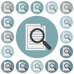 Search Document Icon Magnifying Glass File Finding Information Analysis Data Research Examination Business Discovery Audit Investigation Lens Round Design