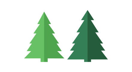 Twin Pines Geometric Evergreen Pair in Contrasting Greens Festive Christmas scene with geometric trees and decorations in green and gold colors on a light background