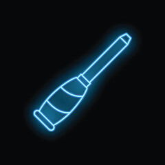 Fototapeta premium Blue neon screwdriver icon glowing against a dark background, symbolizing diy, construction, and repair work