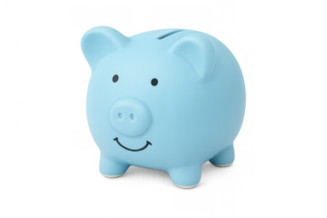 Blue piggy bank saving money for future finance investments and retirement planning on transparent background