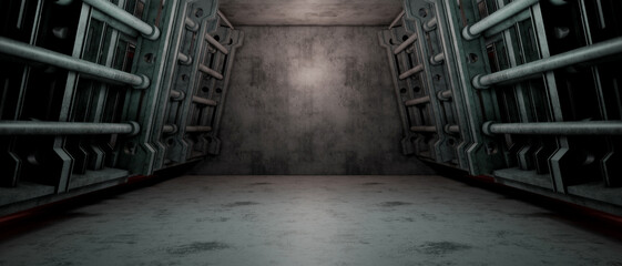 Futuristic Metal Corridor Sci-Fi Architecture Background