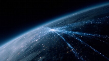 Mystical cosmic data streams illuminate Earths curve, celebrating Digital Detox Day and the quirky charm of Geek Pride Day