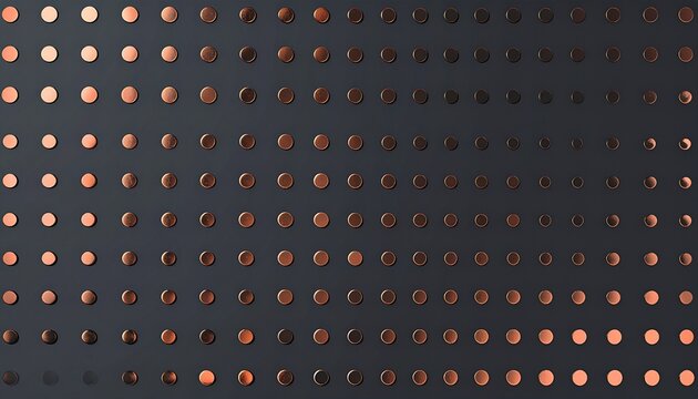 Fondo gris oscuro con patr&oacute;n de c&iacute;rculos cobre degradado 3D efecto met&aacute;lico brillante
