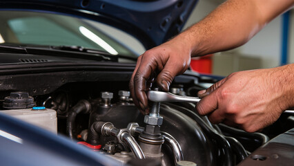 mechanic changing car engine