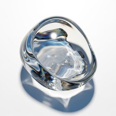 Abstract clear glass sculpture with reflective surface isolated on white background