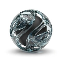Abstract sphere with intricate intertwined metallic design isolated on white background