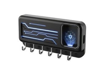 Modern digital key holder with futuristic led lighting and sleek black design