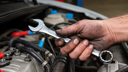 Obraz premium auto mechanic changing car engine