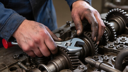 mechanic working with car engine