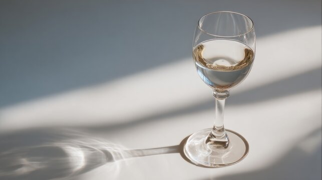 A single elegant wine glass casting a poetic shadow, perfect for World Sommelier Day or contemplative twilight musings