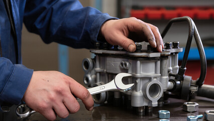 auto mechanic changing car engine