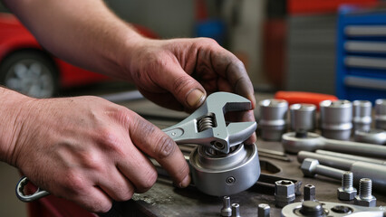 close up of a hand holding a wrench