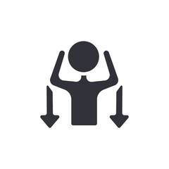 Stressed Person With Arrows Pointing Down Isolated