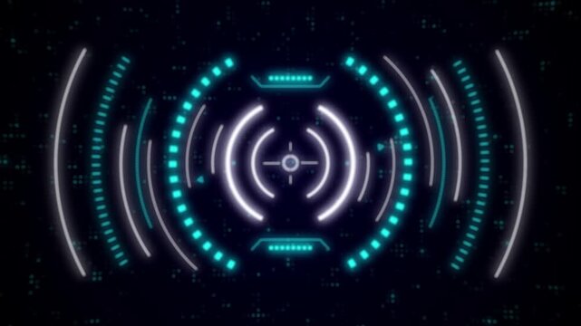 Digital futuristic radar scanning interface with glowing concentric circles. Futuristic hud visualizer - Powered by Adobe