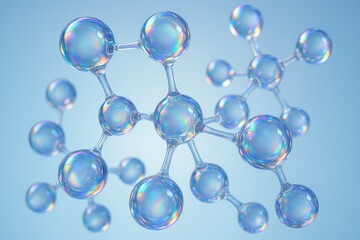 abstract molecule structure with iridescent spheres and connections