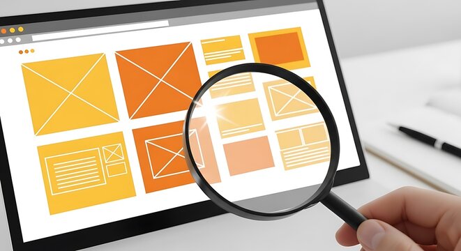 Website Design Analysis Examining Website Wireframes With a Magnifying Glass for User Experience