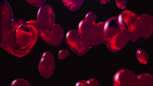 Glass hearts sparkling love decoration background. Loop animation