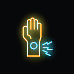 Obraz premium Neon sign representing wrist pain with blue and yellow colors