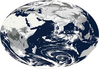 Global Perspective: Satellite imagery showcases Earth's intricate tapestry of continents and oceans, rendered in a striking graphic style. A reminder of our interconnected world, its beauty.