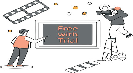 Crafting a Cinematic Vision: A graphic representation of the filmmaking process, with individuals engaged in production, conceptualization, and editing, all working to bring a film to life.