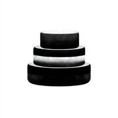 Minimalist 3D rendered tiered stack of black cosmetic jars, simple and elegant, representing luxury skincare product display.