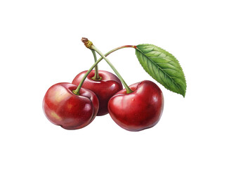 Obraz premium Fresh capulin cherries on stem with leaf isolated against black food photography healthy ingredient