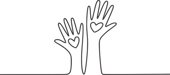 Minimalist line drawing of two hands with hearts line art