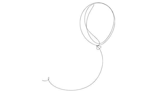 Single line drawing floating balloon with trailing string celebration party