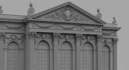 Obraz premium Ornate classical building facade with arched windows and sculptural details