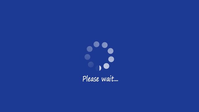 Please wait animation text on grey background. Please wait loading process with spinning dots animation Isolated , 4k video.