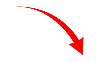 red curved arrow pointing down side indicating financial loss decrease or negative trend